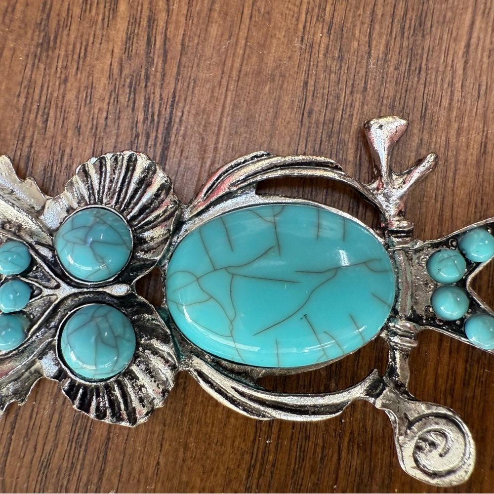 Silver and Turquoise Owl Pendant‎ Necklace - Picture 5 of 7